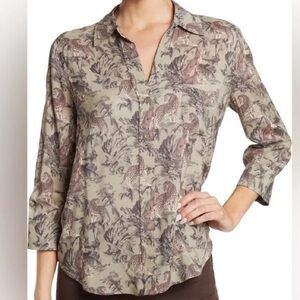 NWOT Sz XS L'AGENCE Green Ryan Leopard 3/4 Sleeve Blouse